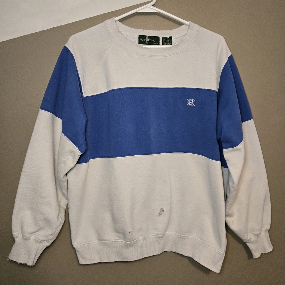 Vintage Hunt Club Men's Colorblock Sweater Blue White Size Small 90s Distressed